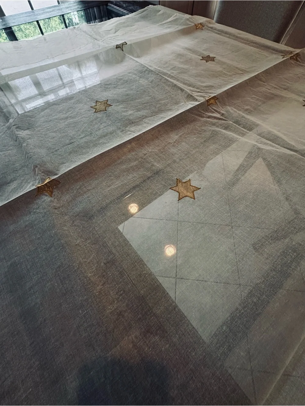 Today's sale‼️ Star-Embroidered Table cloth, Ecru shade 58”x58” 100%cotton